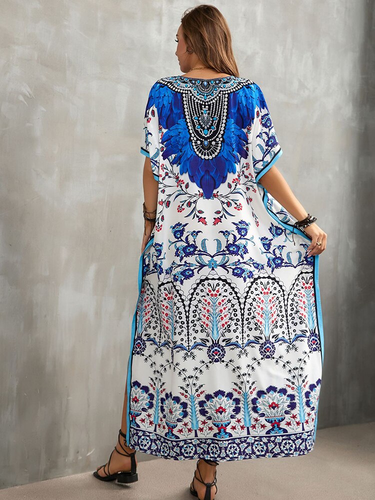 Plus Size Beach Cover Up Robe Plage Pareo Long Dress Summer Beachwear Swimsuit Cover Up Tunic For Beach Kaftan Dress