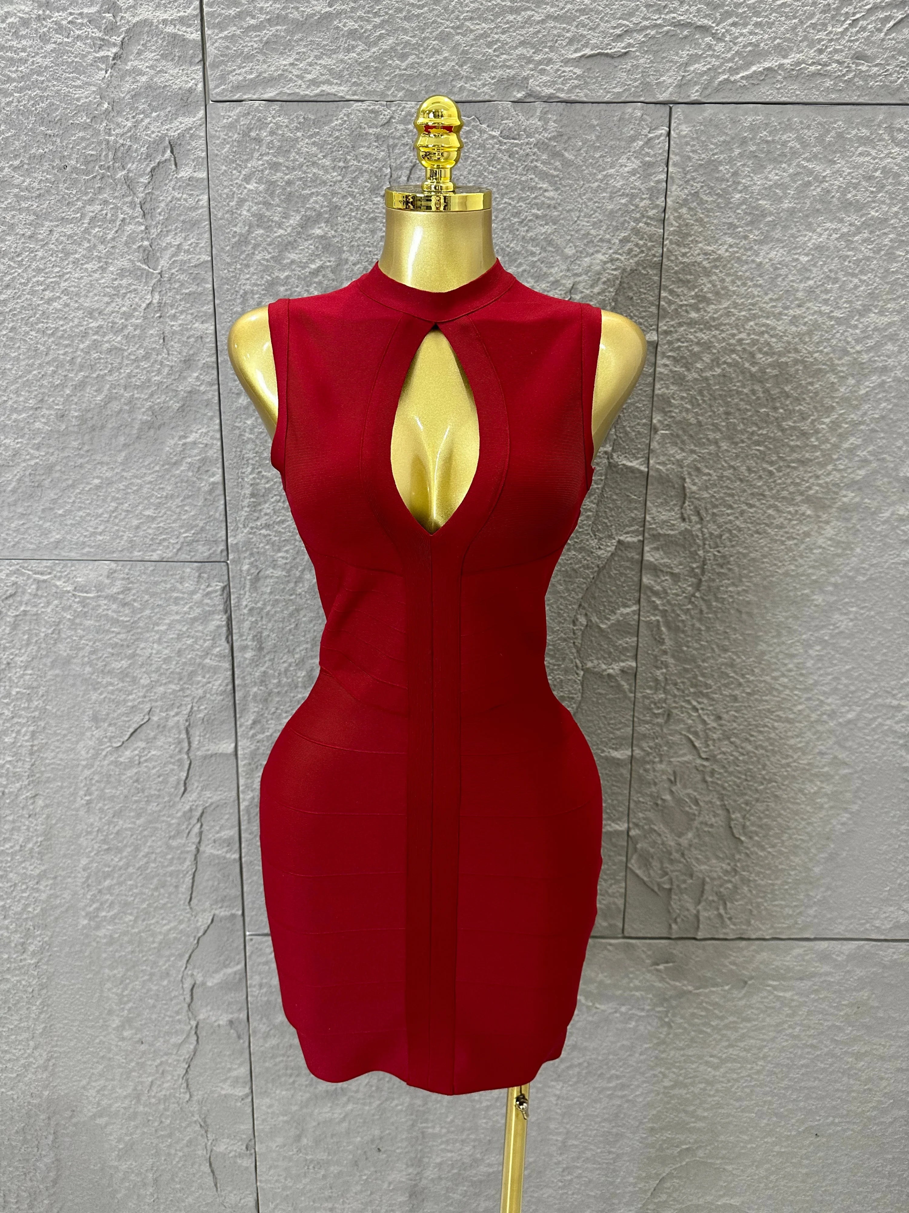 Sexy Sleeveless Keyhole Cutout Bandage Form-Fitting Outfit Evening Gala Party Fashion Celebrate Birthday Party Dress Vestido Burgundy