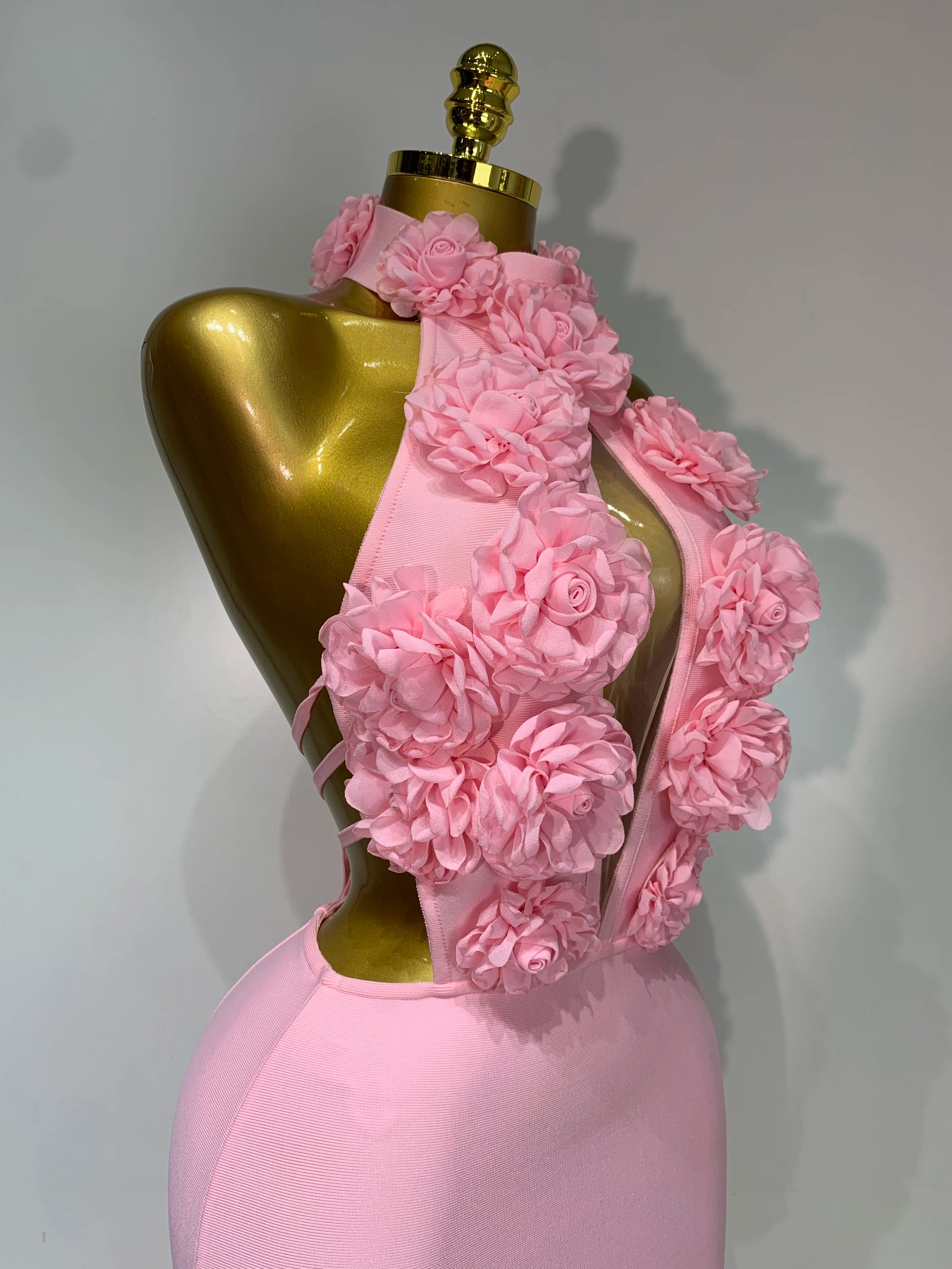 Luxury Birthday Dress Women Celebrity Sexy Halter Backless Flower Long Bandage Bodycon Dress 2025 Elegant Evening Party Outfit ﻿