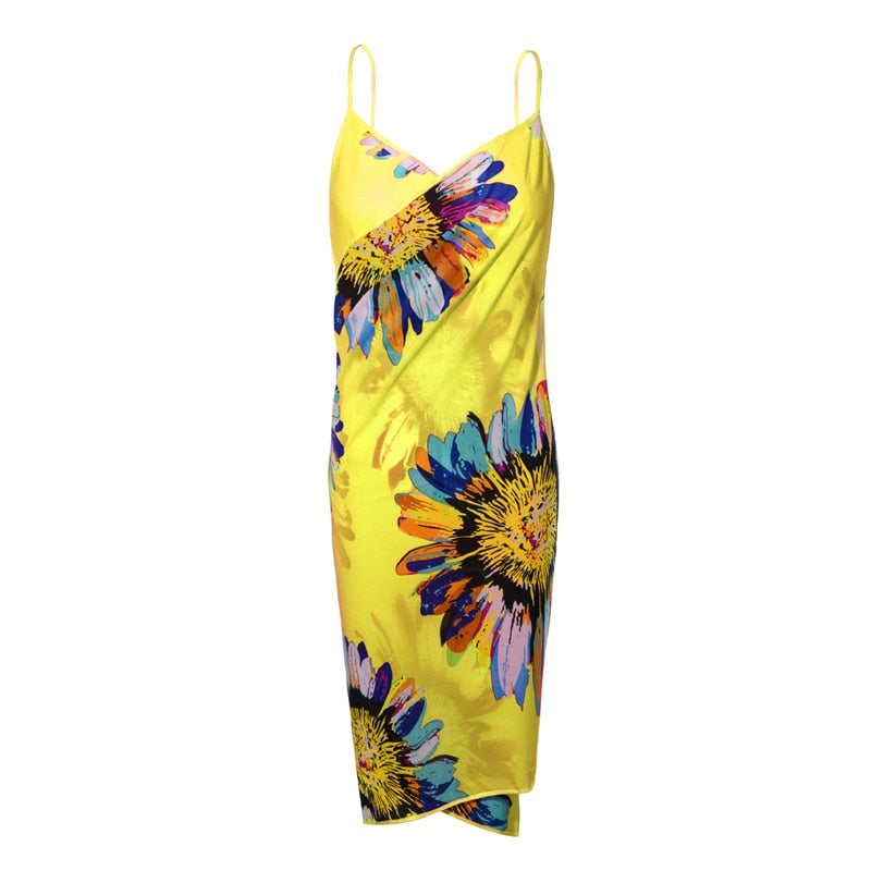 Printed Cover-ups Sexy Beach Dress Women Halter Sling Chiffon Beach Towel Bikini Wrap Pareo Skirts Open-Back Swimwear