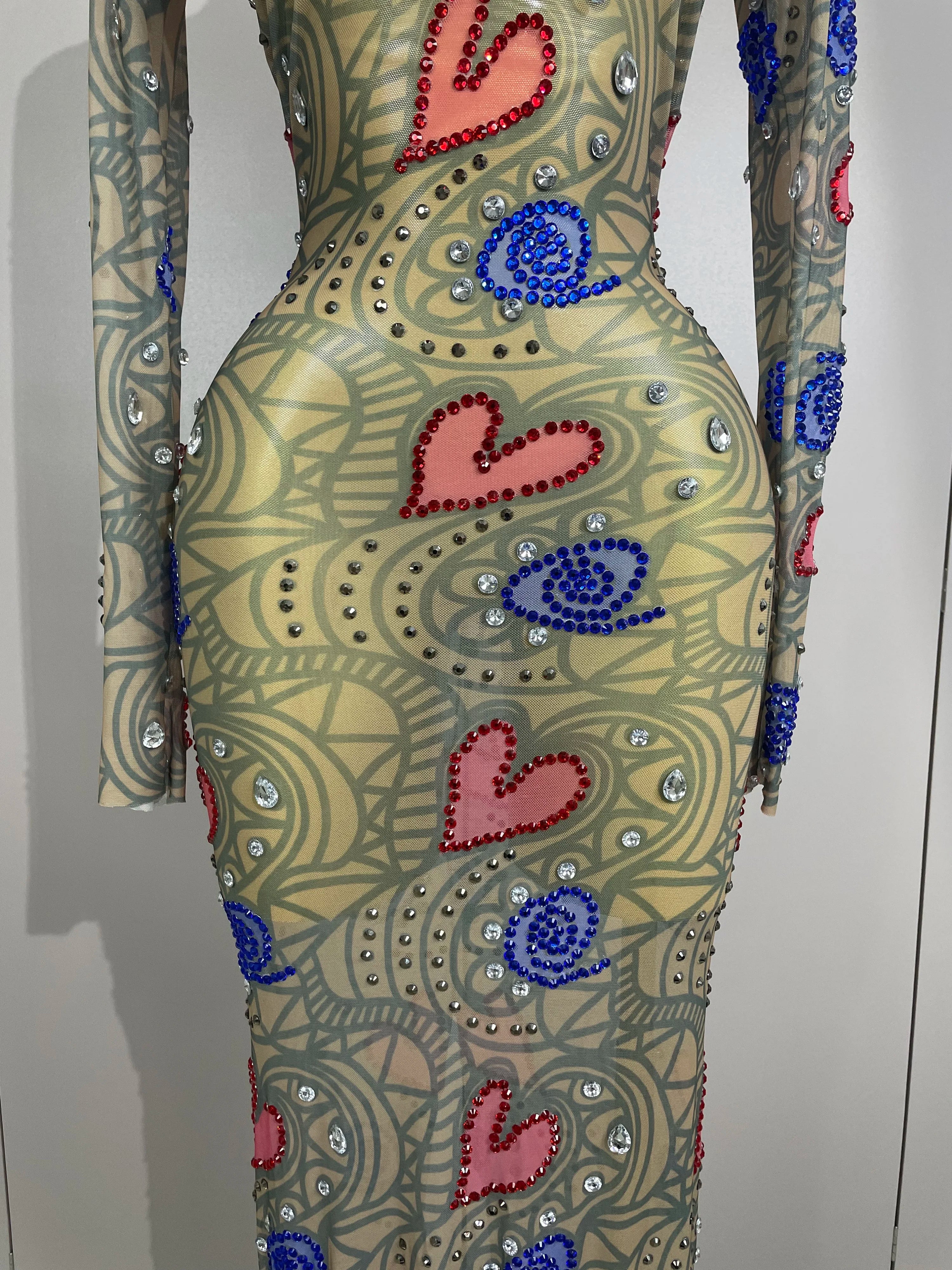 2025 New Sparkly Diamond High Neck Sexy Mesh Wrap Hip Long Dress Host Annual Meeting Party Nightclub Bar Performance Costume