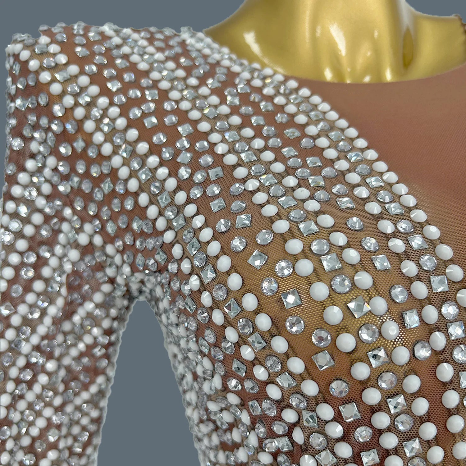 Glitter Cocktail Maxi Dress Women Lxury Pearl Diamonds Prom Gowns Celebrity Evening Party Elegant Frock Singer Costume Tanhaung