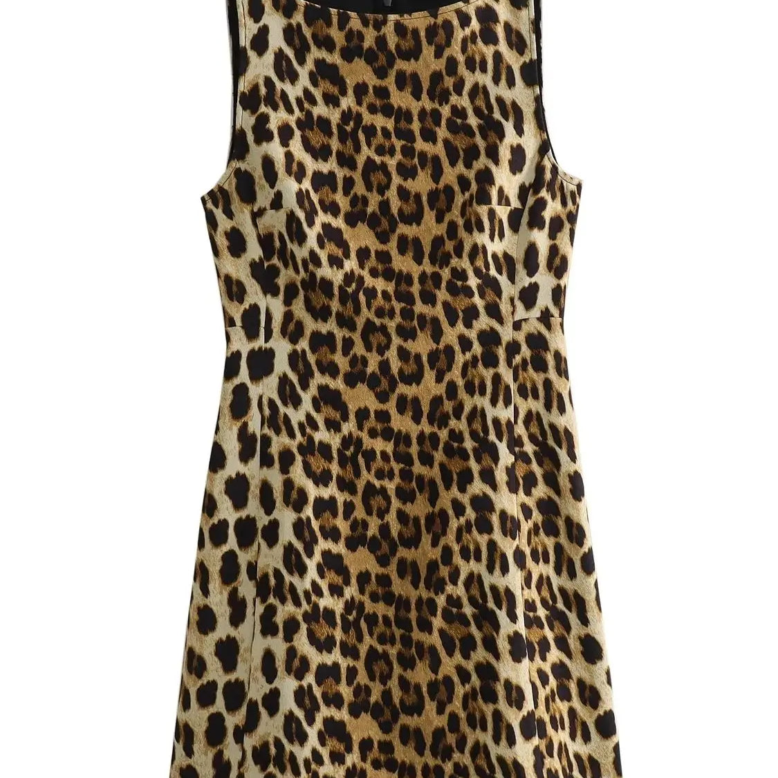 XNWMNZ Women Fashion Animal Print Dress Women High Street O Neck Sleeveless Back Zip Female Mini Dresses picture colour