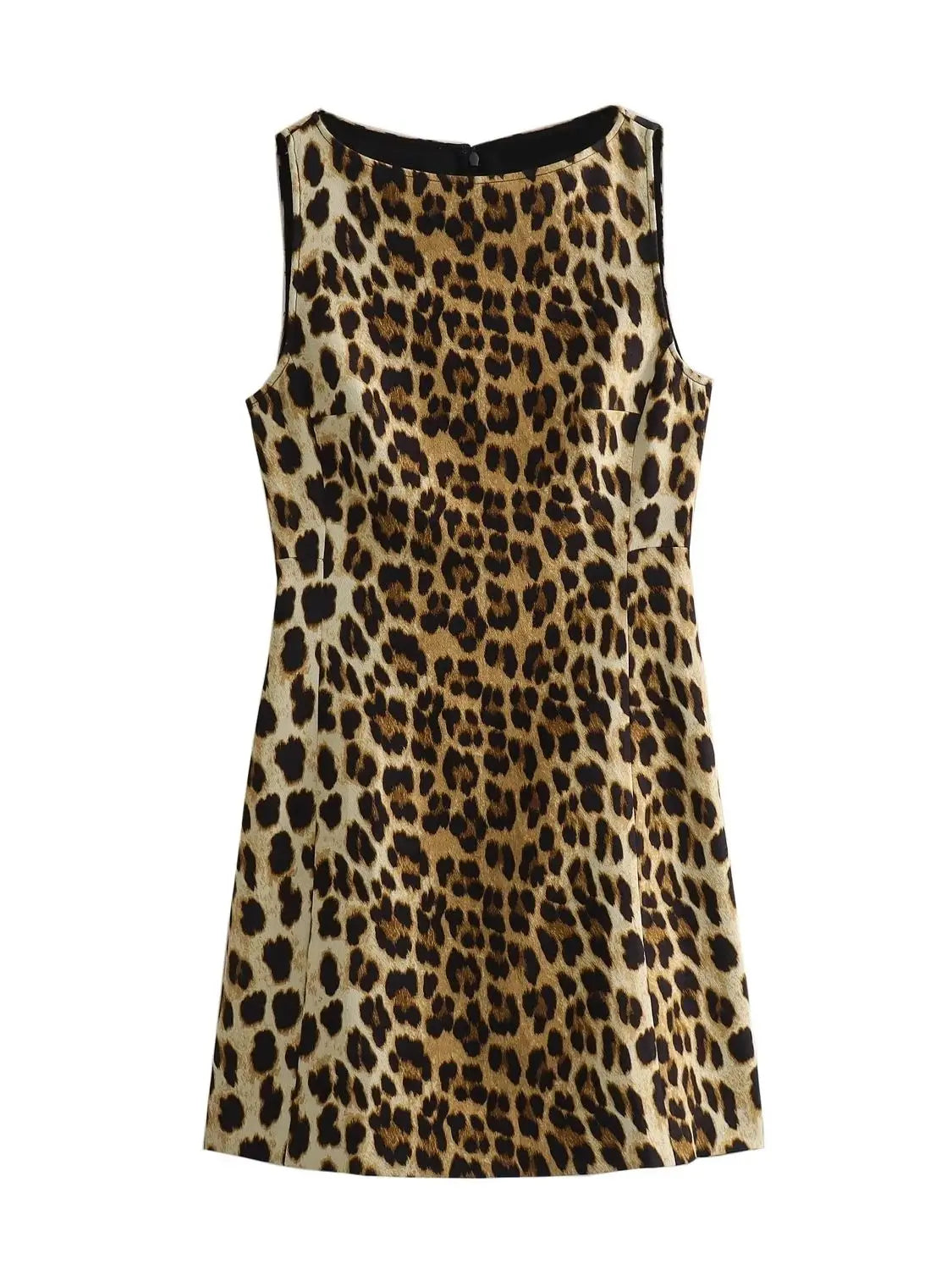 XNWMNZ Women Fashion Animal Print Dress Women High Street O Neck Sleeveless Back Zip Female Mini Dresses picture colour