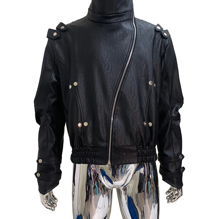 Mauroicardi Spring Autumn Cool Windproof Short Black Faux Leather Jacket Men Zipper Chic Luxury Designer Clothes Streetwear 2025 Black