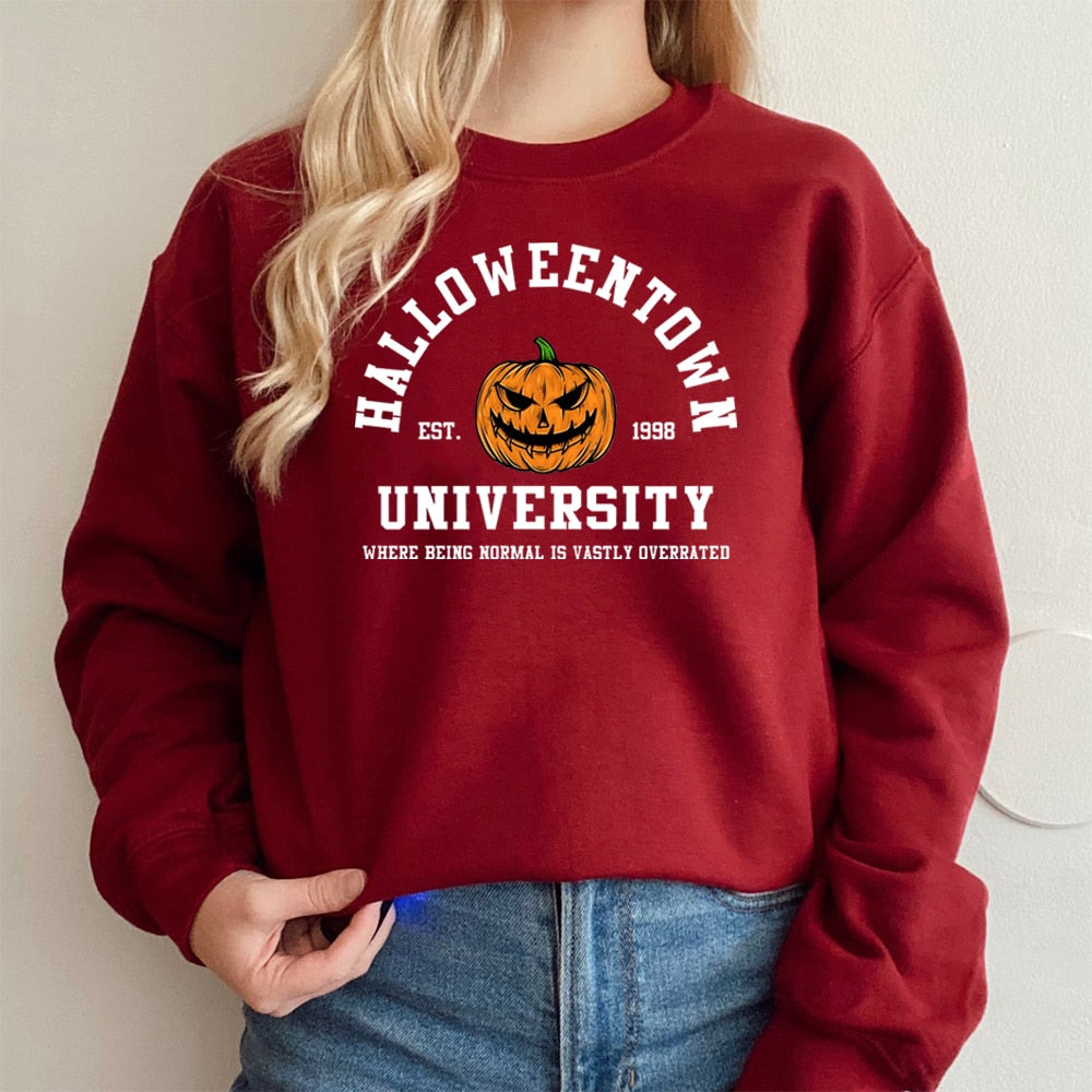 Vintage Halloweentown Sweatshirt Halloweentown Est 1998 Pullover Funny Halloween Town Fall Hoodies Pumpkin Halloween Sweatshirts Burgundy