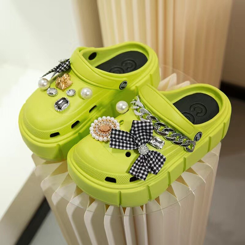 Summer Women Slippers Platform Clogs Outdoor Garden Shoes Female Pool Sandals Bathroom Flip Flops Mules Ladies Beach Slides green DIYchainbow