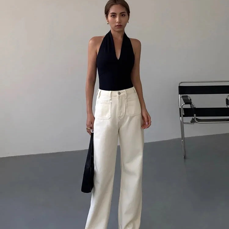 Black Spicy Girl Deep V-Neck Top For Women'S Summer Design With Hanging Neck And Strap, Open Back Sleeveless Top black