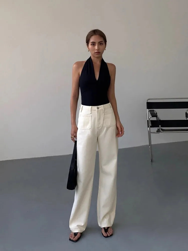 Black Spicy Girl Deep V-Neck Top For Women'S Summer Design With Hanging Neck And Strap, Open Back Sleeveless Top black