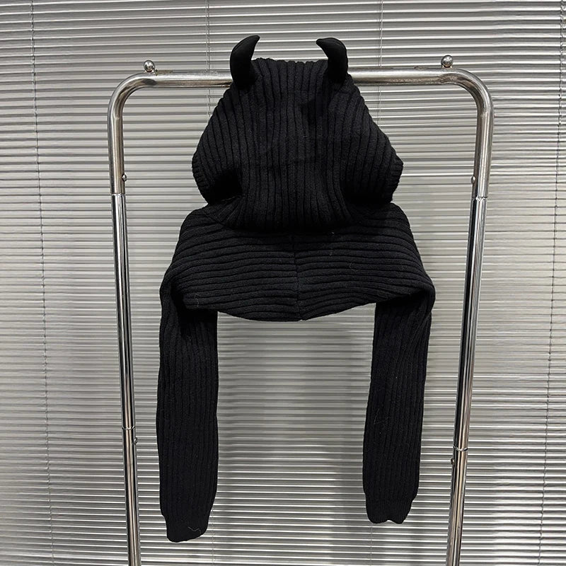 Autumn Winter New Fashion Heart Pattern Casual O-neck T-shirt For Women Black Knitted Hooded Pullover Female 11A07566 Cardigan one Size