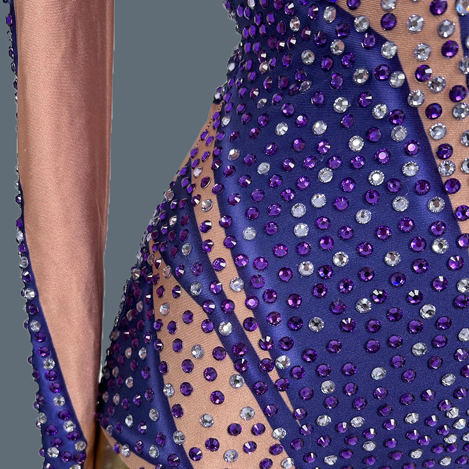 Fancy Rhinestone Purple Bodysuit Party Bar Show Perfprmance Costume Sensual Curves Shine Bodysuit Black Girls Club Wear Shandian