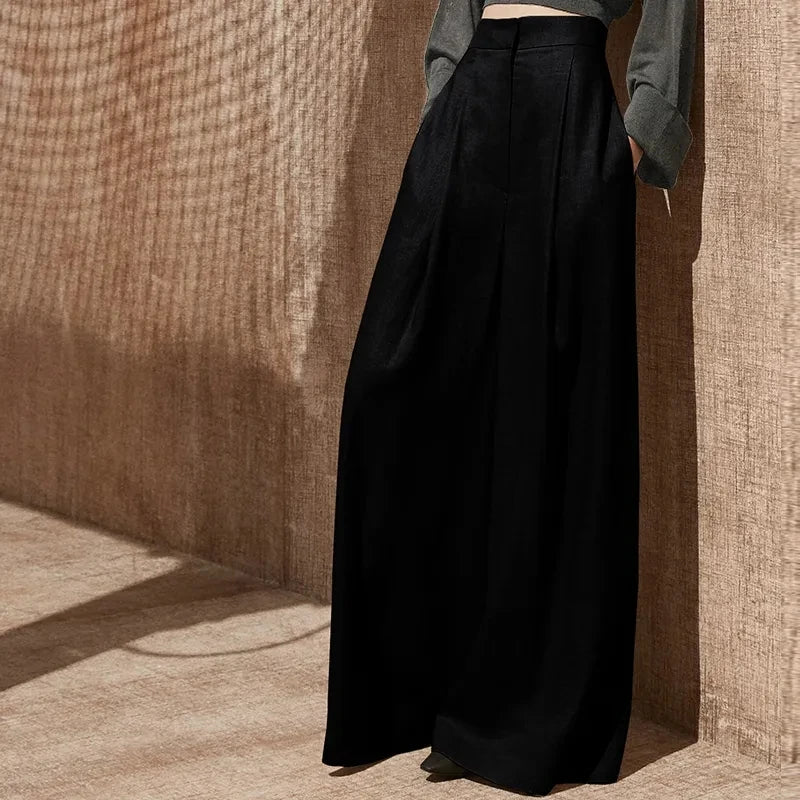 High Waisted Wide Leg Pants Spring/Autumn Thin Casual Floor Mops Women's Trendy Korean Slim Drape Leg Pants Streetwear Trousers Black