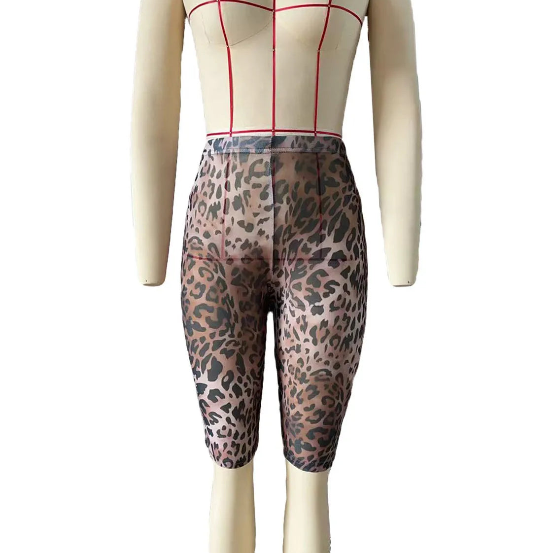 Women Fashion Sexy Party Clubwear Mesh See Though Pants Capris 2025 Summer Leopard Print Leggings Street Trousers