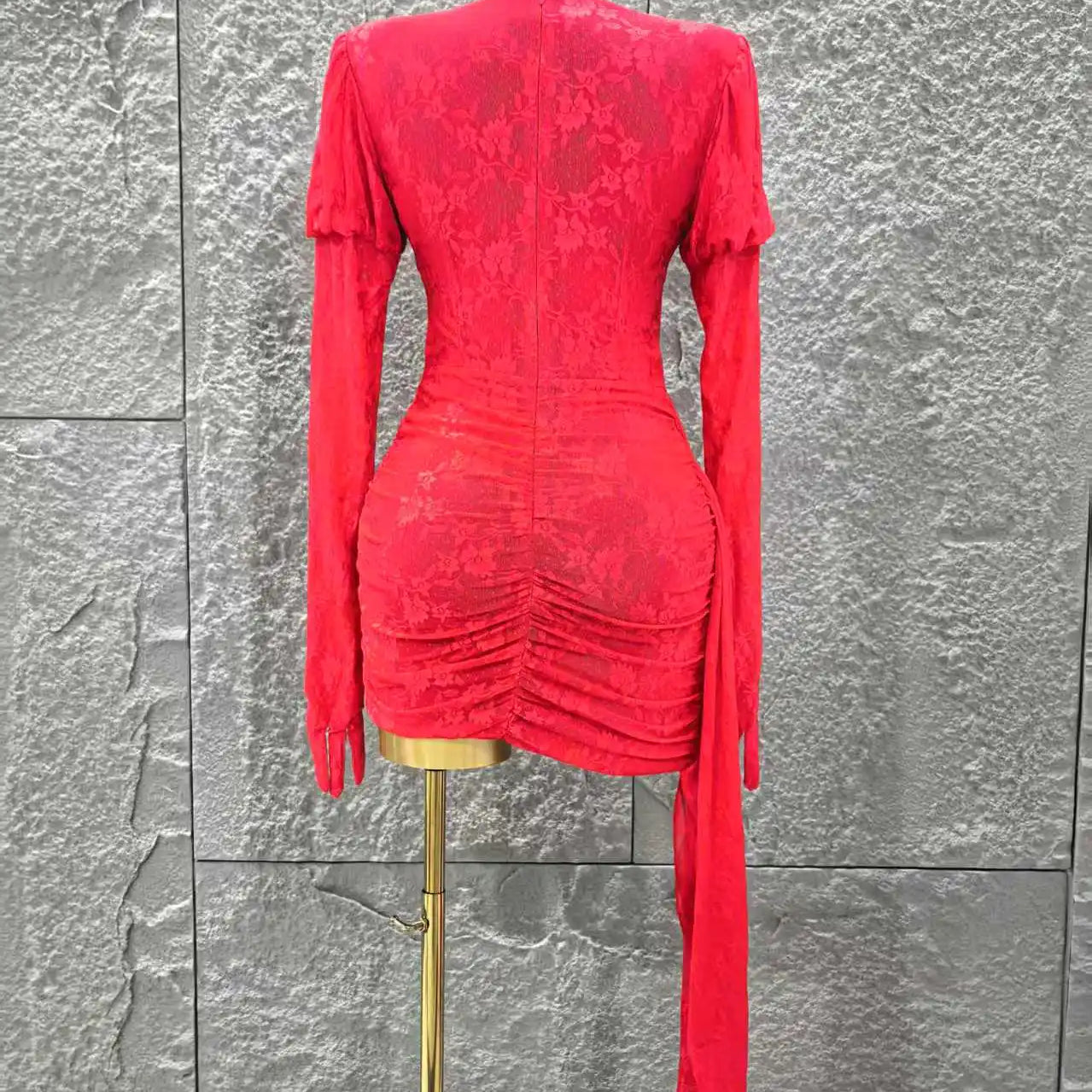 Red Color Christmas Style Women Long Sleeve Sexy Keyholes Bodycon Mini Dress Nightclub Party Celebrate Wedding Outfit