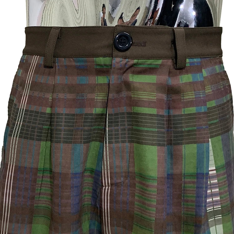 Lautaro Summer Autumn Loose Soft Thin Colorful Plaid Patchwork Shorts for Men Mens Knee Length Pants Luxury Designer Emo Clothes