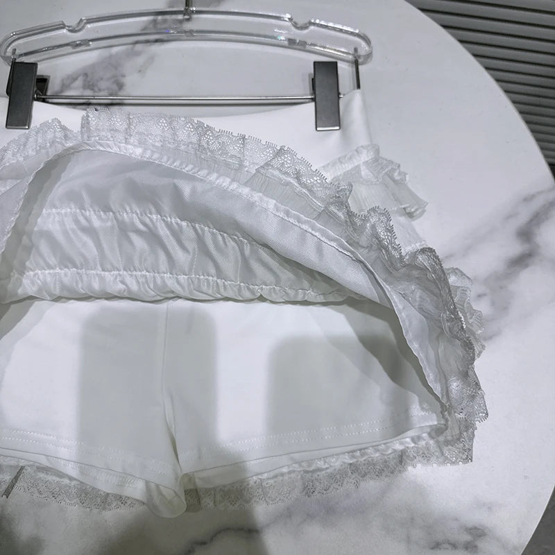 Winter New Sweet Temperament Mesh Ruched Patchwork Cake Skirt For Women High Waist Short Skirts Female Trend 11A07610