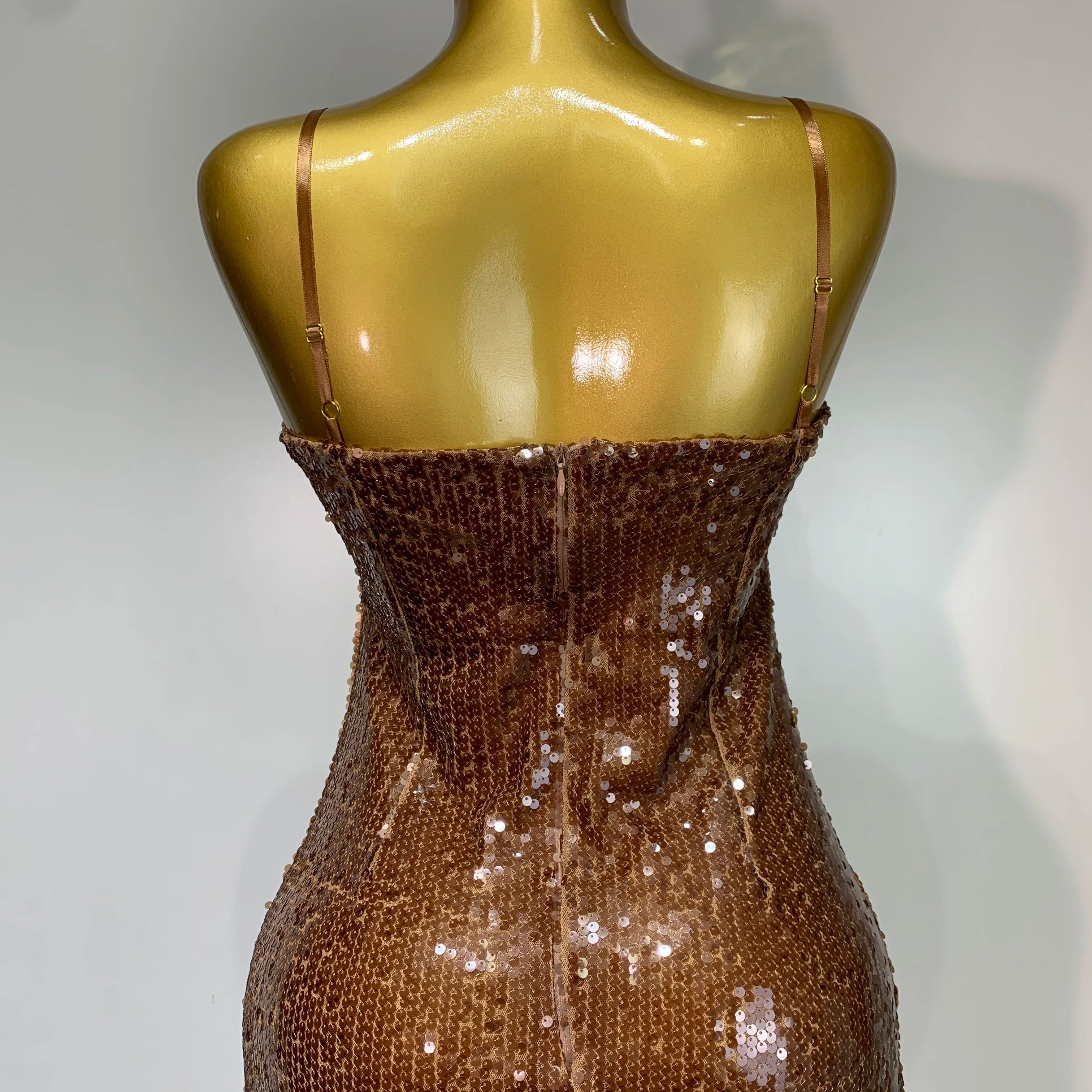 Women Luxury Sexy Sleeveless Backless Mesh Sequins Flower Brown Bodycon Maxi Dress Club Elegant Celebrity Evening Party Dress