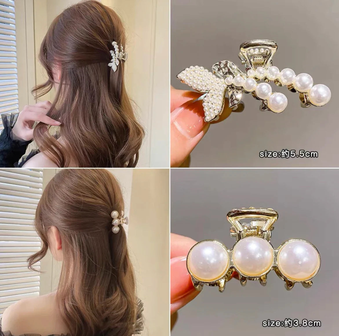 Mini Pearl Hair Claws Clips for Women Elegant Rhinestone Headwear Hairpins Hair Crab Barrettes Hair Accessories for Women 2pcs 10 One Size