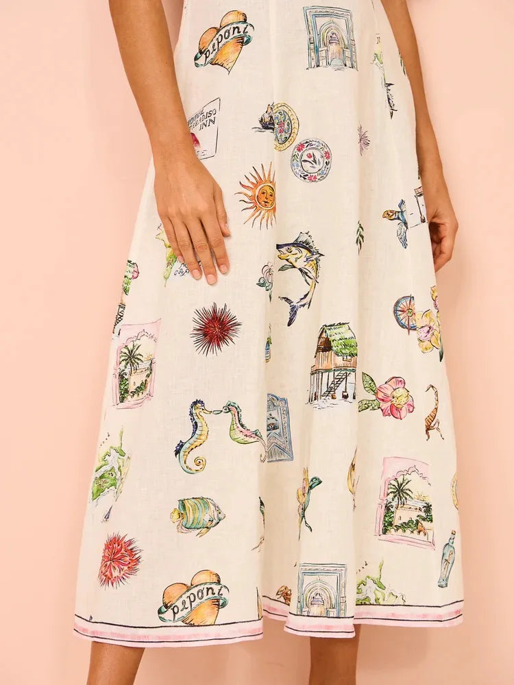 Women Casual Print Empire Waist Long Dress Short Sleeve Comfortable Loose Vintage Robe Party Club Vestidos Spring NEW