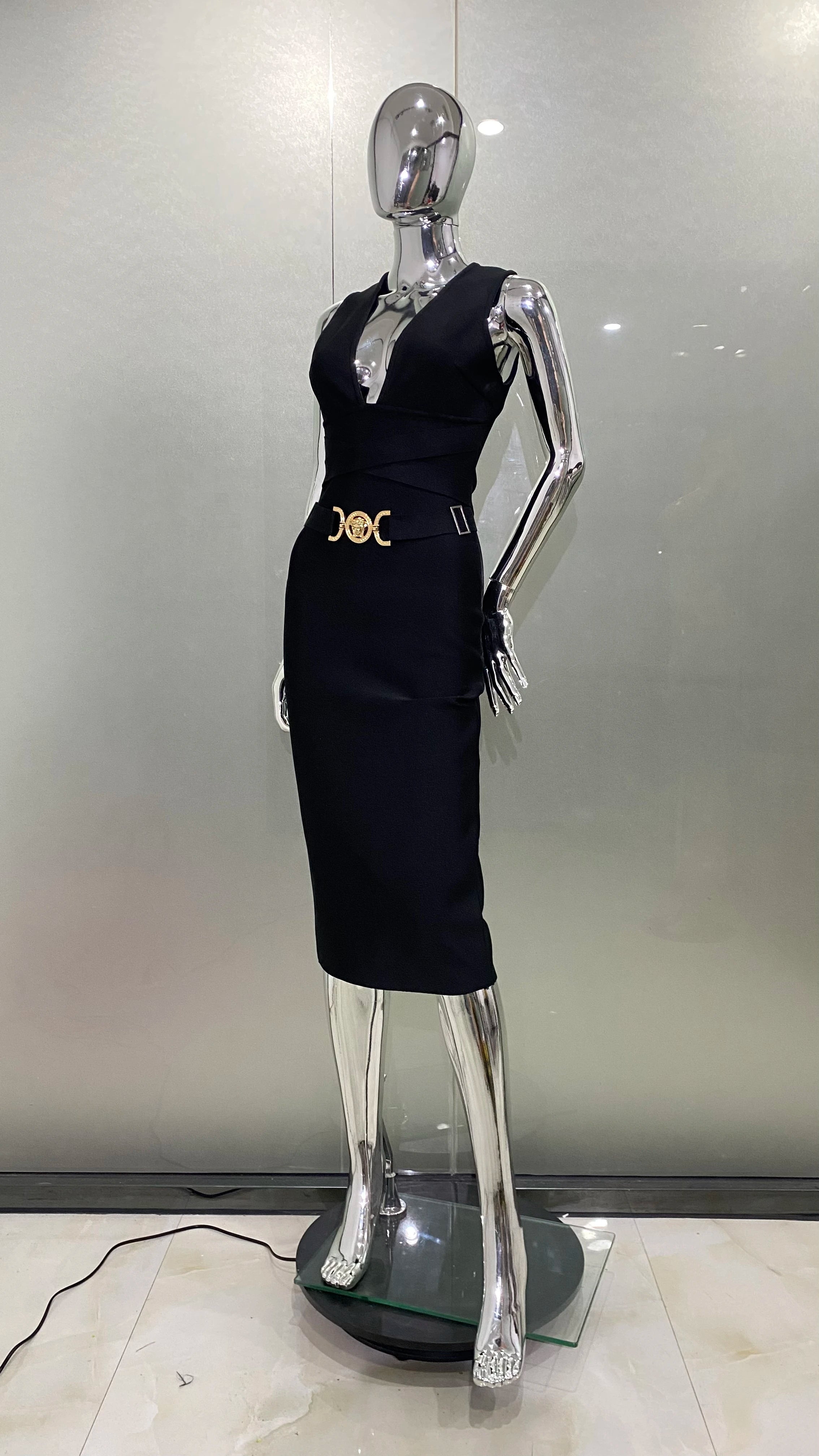 2024 Fashion Diamond Girdle Sleeveless Package Hips Midi Calf Bandage Dress Elegant Woman Evening Dress Celebrity Party Vestido