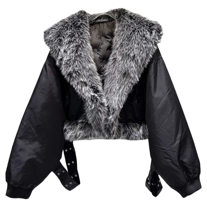 Winter New Trendy Fashion Big Fur Collar Motorcycle Style Warm Jacket For High Quality Cotton-padded Coat 11A07509