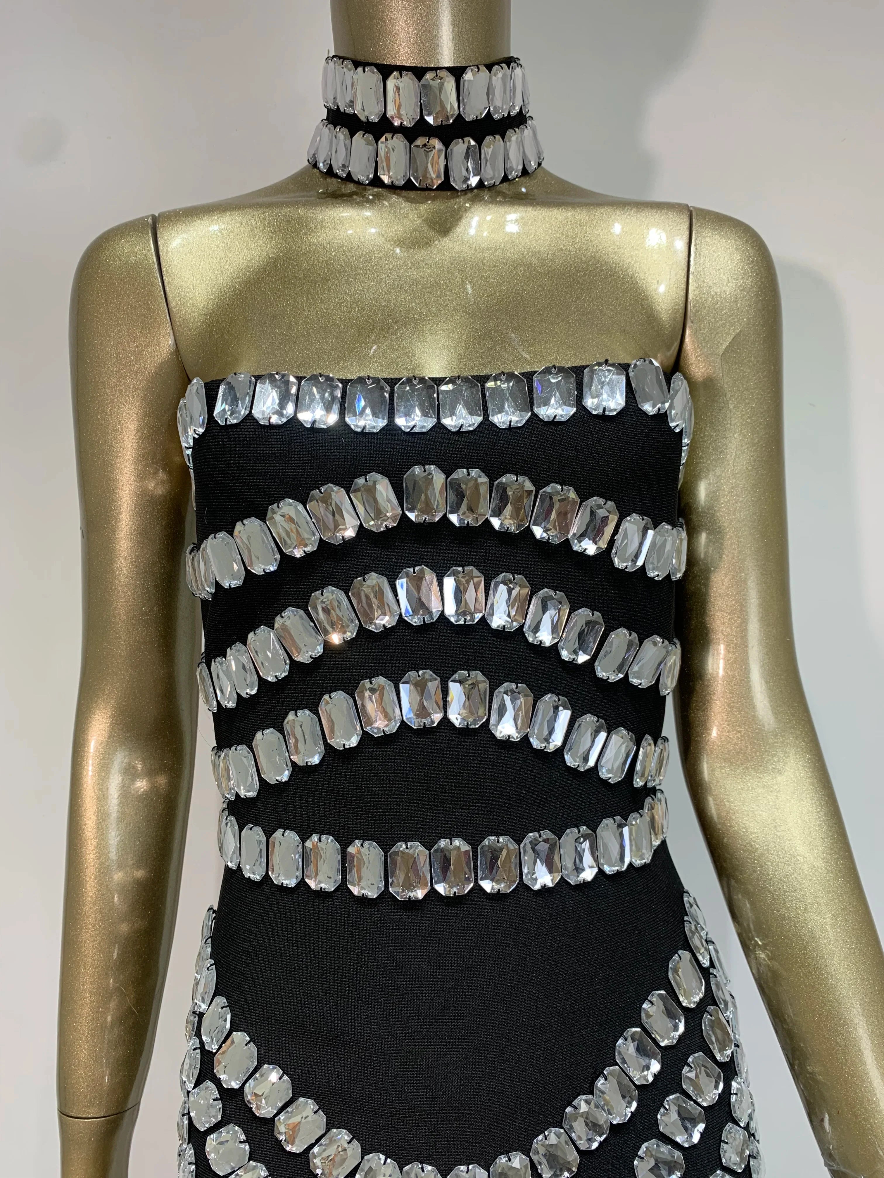 Women Summer Celebrity Sexy Strapless Beading Black Mini Bodycon Bandage Dress 2025 Elegant Evening Club Party Dress