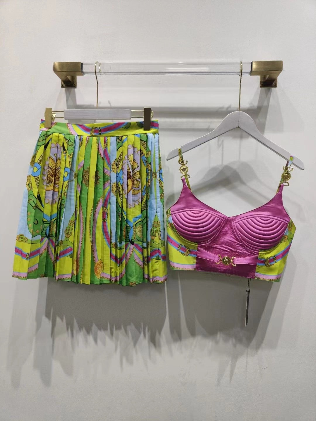 Woman tops satin 3D printing corset sexy women's camisole vest y2k clothes New metal buckle tube top + skirt suit bra 9