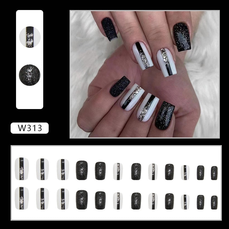 Reusable Adhesive Nail Short False Nails Press On Nails Tips Nails Fake Manicure With Glue Decorated False Nails Z313