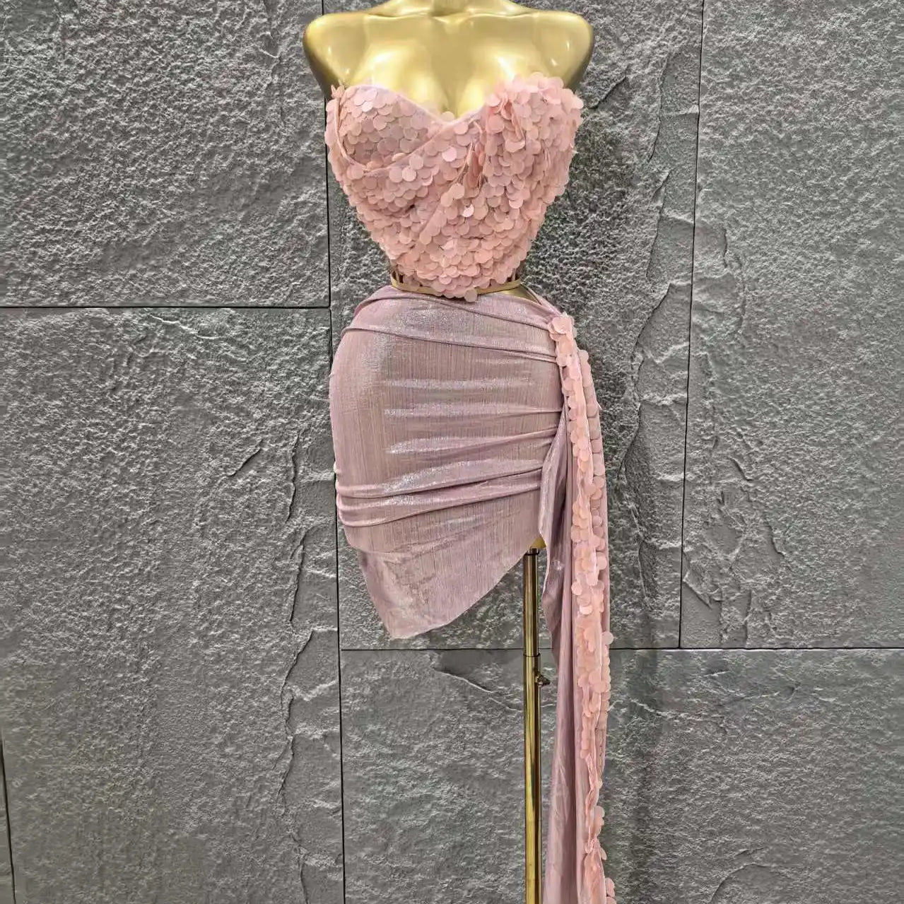 STOCK Women Sexy Shinning Sequins Strapless 2 Pieces Bodycon Mini Dress Nightclub Party Performance Costume Birthday Outfit