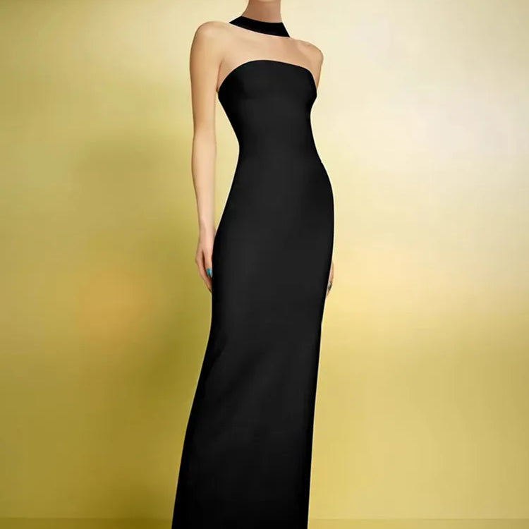 Women Celebrity Sexy Backless Halter Red White Maxi Long Summer Bandage Bodycon Dress 2025 Elegant Evening Club Party Outfit black