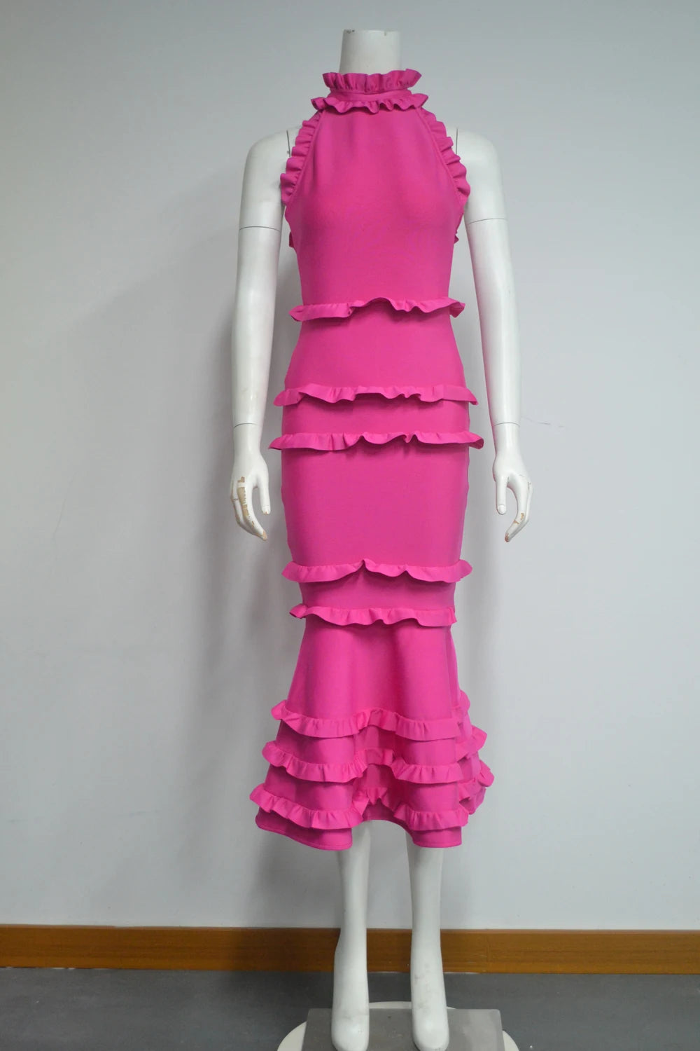 5 Colors Women Sexy Off the Shoulder Ruffles Bodycon Bandage Mermaid Dress Celebrate Evening Party Birthday Outfit Wear Rose Red