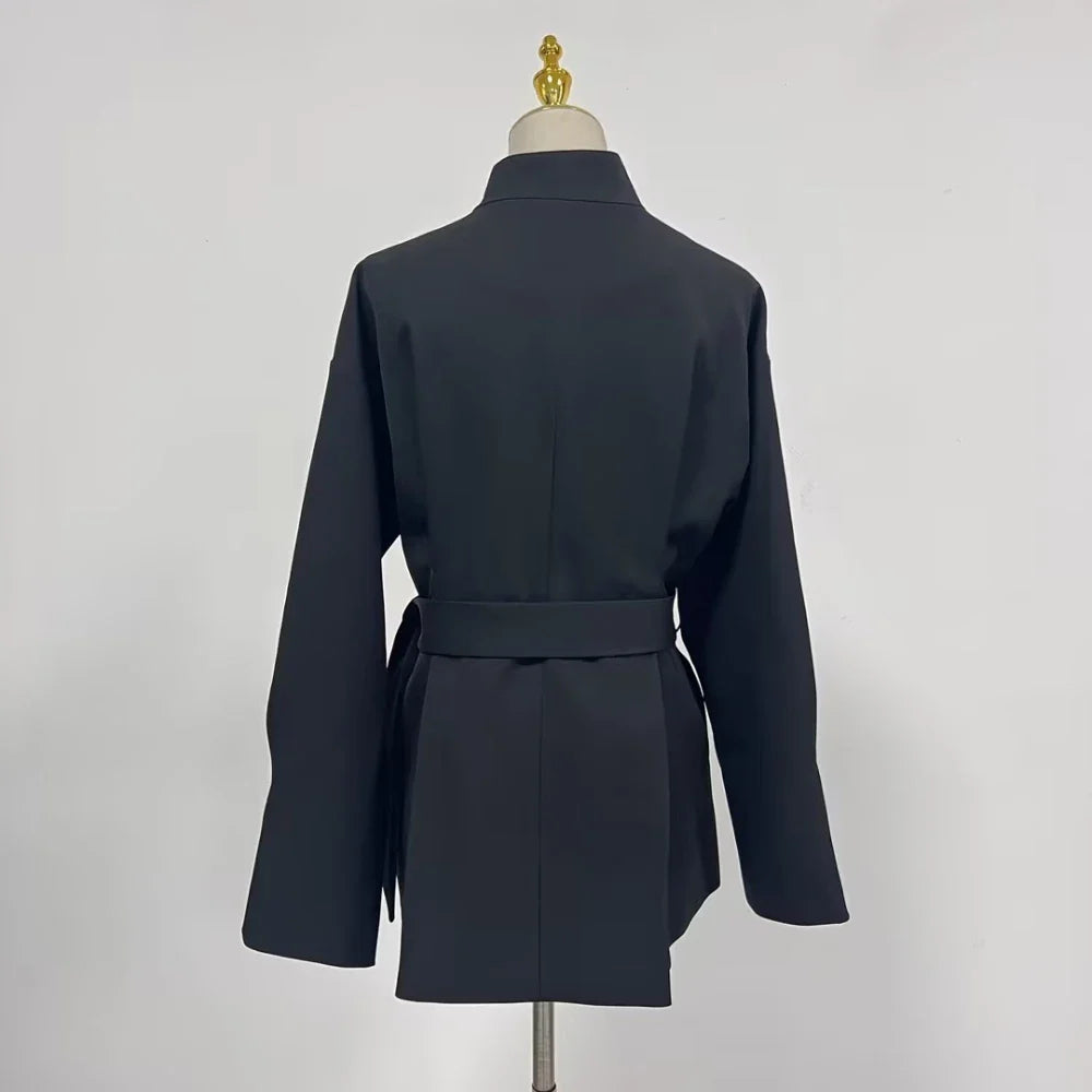 Solid Loose Spliced Single Breasted Fashion Jackets for Women Round Neck Long Sleeves Temperament Jacket Female New