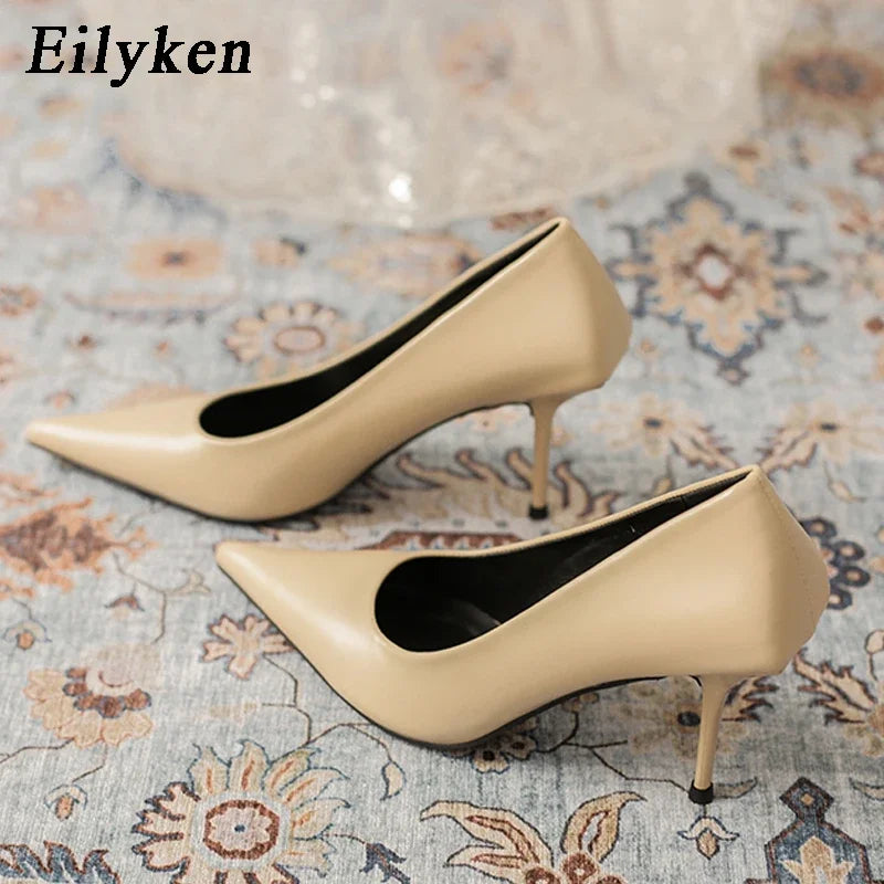 Eiyken SexyGreen Thin High Heels Pumps Women Pointed Toe Slip On Shoes Elegant Prom Wedding Stripper Ladies Sandals Apricot