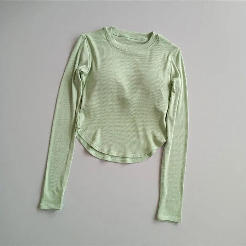 LOERSS Women Sport T-Shirt Breathable Yoga Long Sleeve Fitness Gym Yoga Running Tops Quick Dry Winter Warm Workout Clothing light green