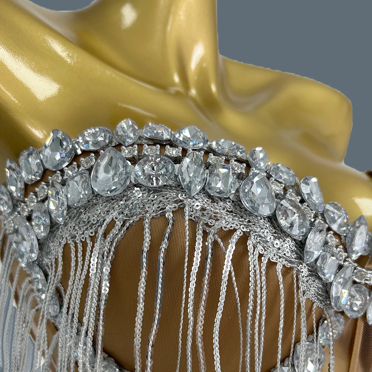 Spark Silver Rhinstones Fringes Top Skirt Set Women Sexy Strapless Designer 2-Pieces Dress Nightclub Party Stage Outfit Shengnv