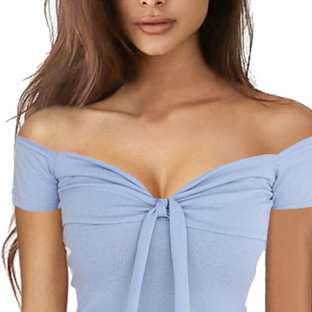 Women Sexy Off Shoulder Tops Shirt Ladies Slim Fit Slight Strech Cotton Blended Solid Bowknot Clubwear Holiday Party Blouse 2024