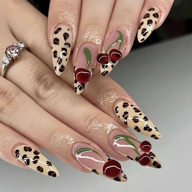 24pcs/30pcs/set Medium long 3D fake nails flowers golden foil bow rhinestones pink white summer nail tips press on false nails 2594