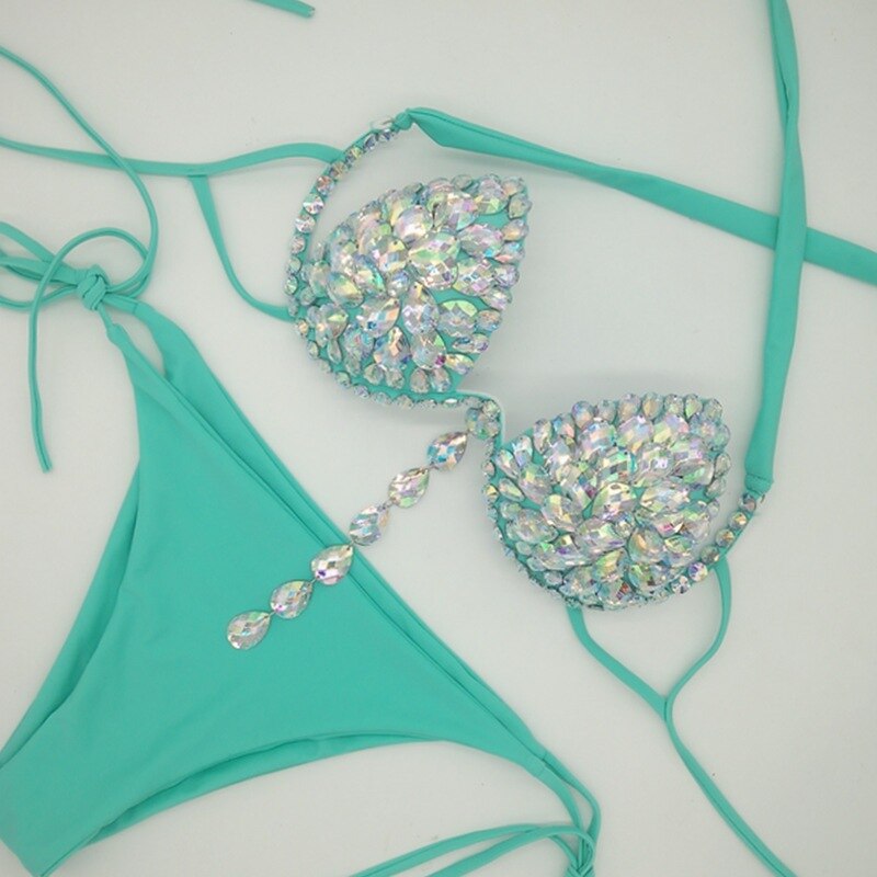 Underwear Sexy Push Up Lingerie Set For Lady 2024 Summer Fashion Shiny Crystal Padded Underwire Party Bras And Thong Set