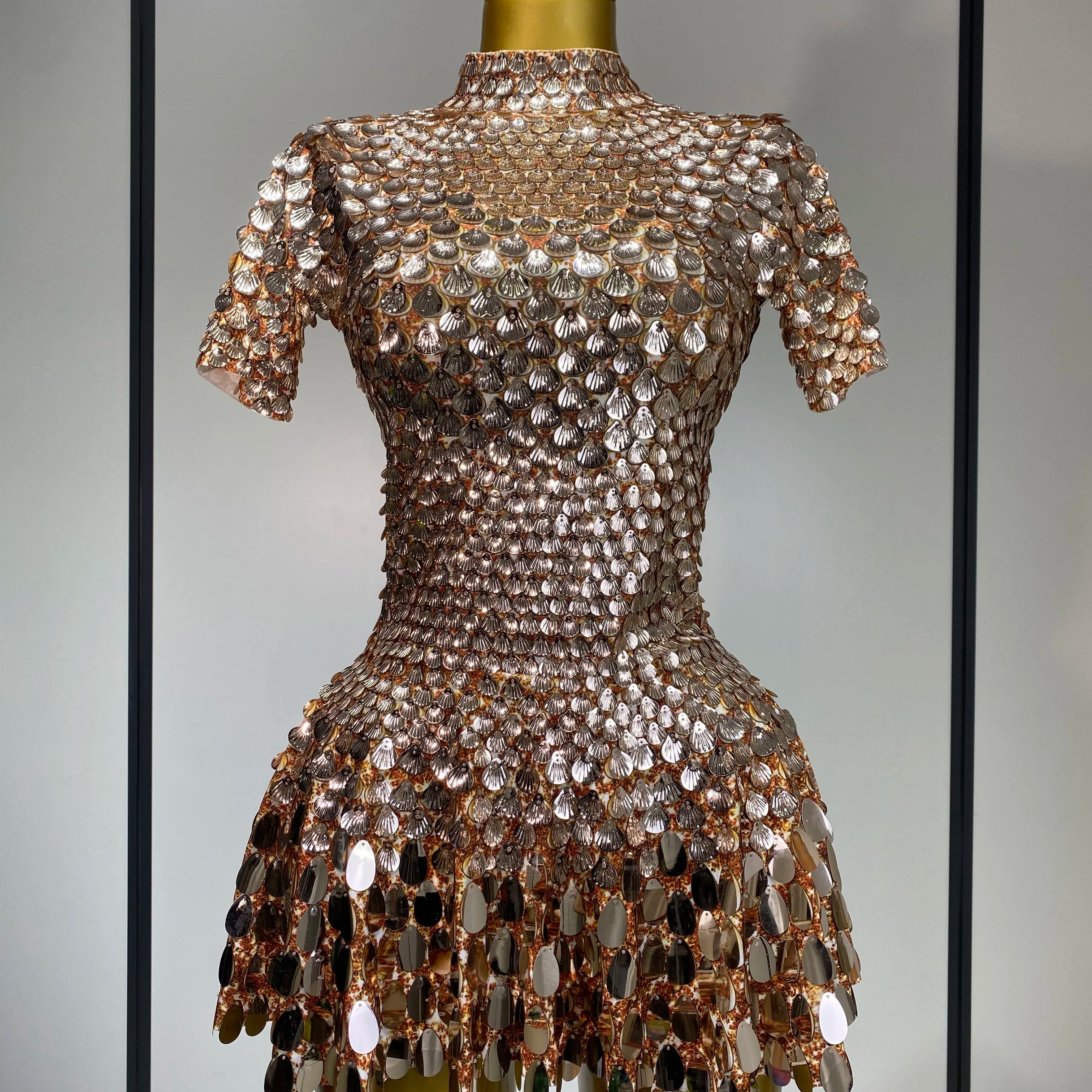 Sparkly Sequins Luxury Birthday Party Gown Short Dress Dancer Stage Performance Wear Women Sexy Nightclub Dress Festival Outfit Rose gold
