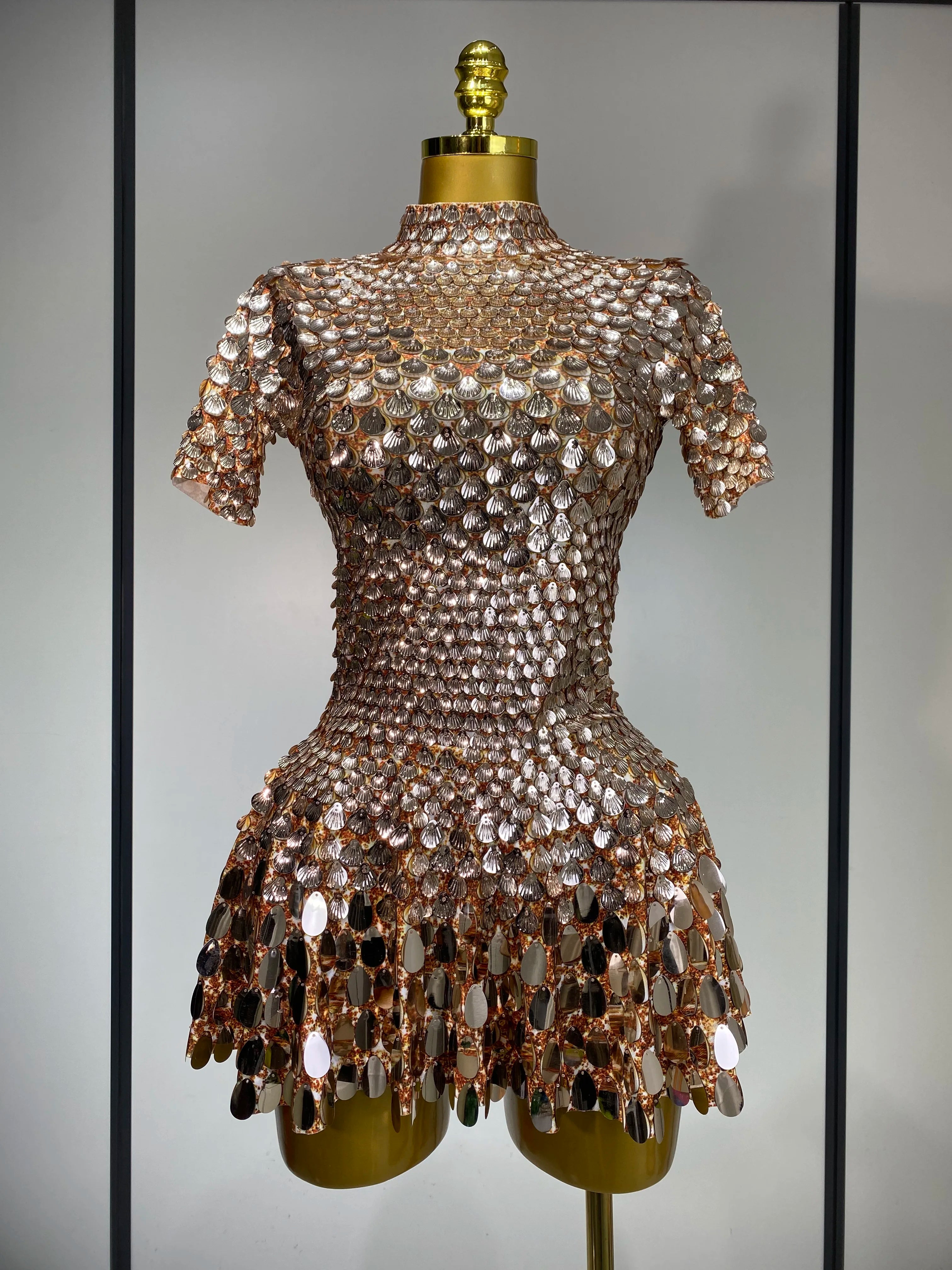 Sparkly Sequins Luxury Birthday Party Gown Short Dress Dancer Stage Performance Wear Women Sexy Nightclub Dress Festival Outfit Rose gold