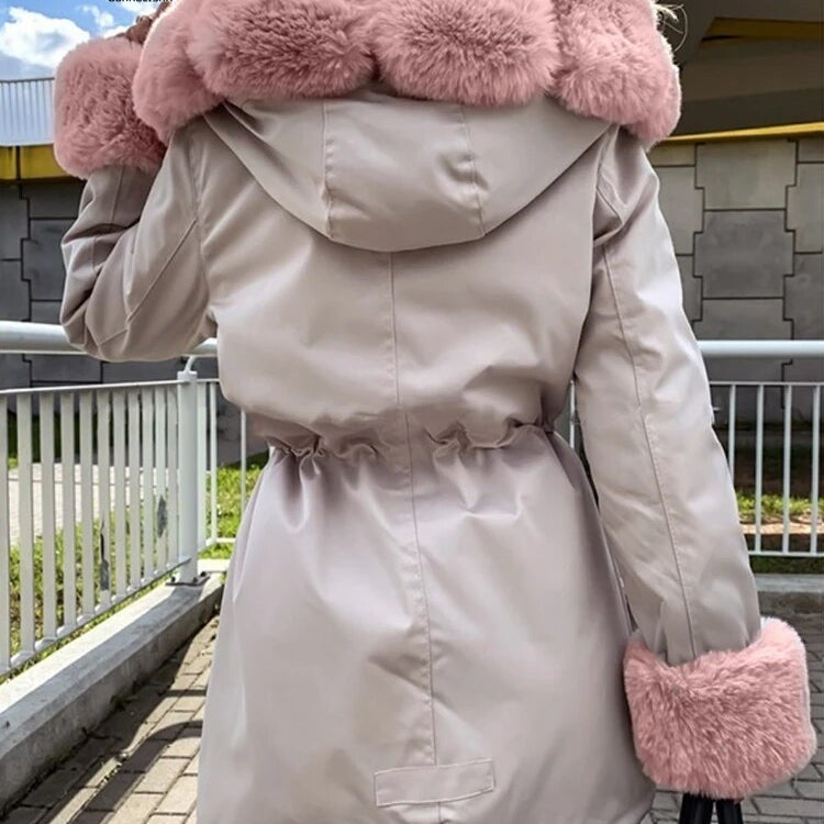 Women Detachable Woolen Collar Cotton Parks New In Hooded Warm Women's Cotton Jacket Zipper Fashion Coat Winter Clothes Women