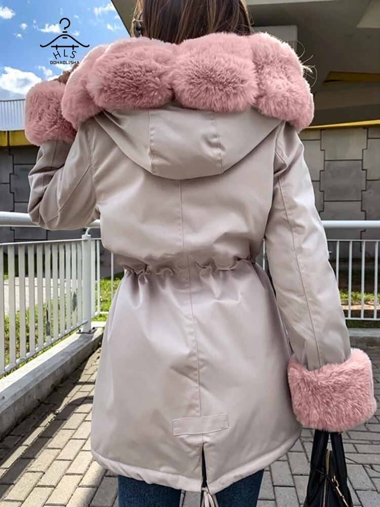 Women Detachable Woolen Collar Cotton Parks New In Hooded Warm Women's Cotton Jacket Zipper Fashion Coat Winter Clothes Women