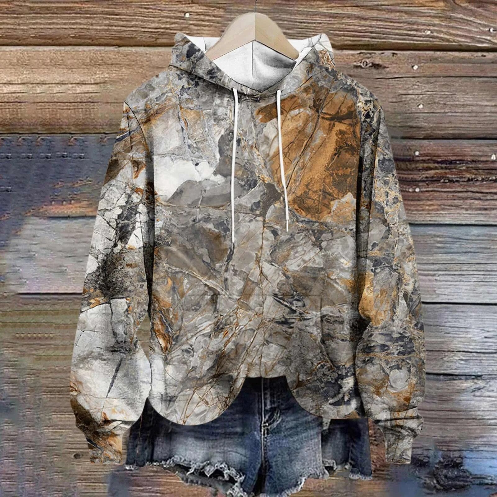 Women'S Sweatshirt Unique Hooded Women Pullover Winter 2024 Casual Long Sleeves Print Women Sweatshirts 빅사이즈 여성의류 Brown