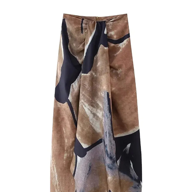 TRAFZA Women's High Waist Front Pleated Zipper Fly Casual Skirt Summer Women's Fashion Chic Printed Wrap Skirt Streetwear print