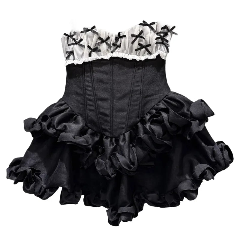 Winter New Sweet Three-Dimensional Bow Fishbone Waist Puff Strapless Dresses For Women Backless Dress Female 11A07498