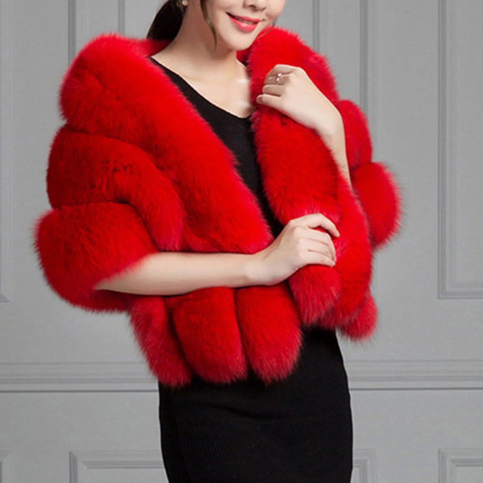 Faux Fur Wedding Shawl Soft Thick Bridal Wrap Solid Color Shawl s Women Accessory Formal Party Elegant Shawl Red One Size