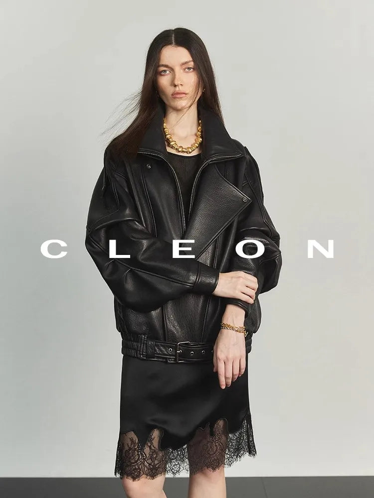 Lautaro Autumn Brown Oversized Pu Leather Moto & Biker Jacket Women Long Sleeve Zippper High Quality American Retro Clothing