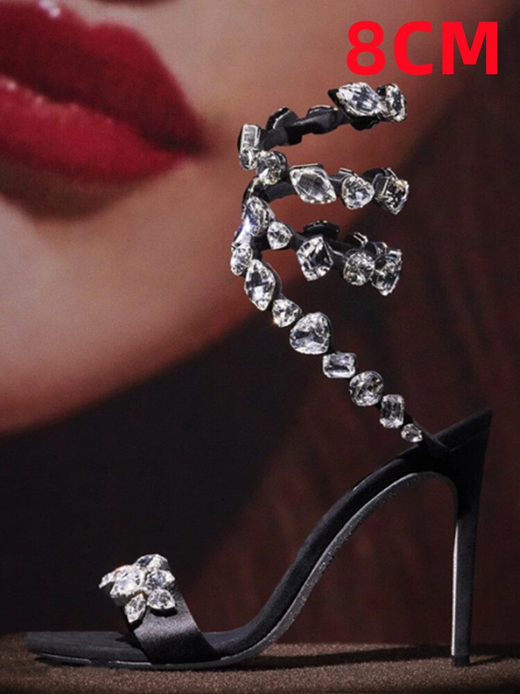 Summer New Colored Diamond Women's High Heel Sandals Water Diamond Fashion Silver Sole Party Party Party High Heel Shoes 8CM white diamond