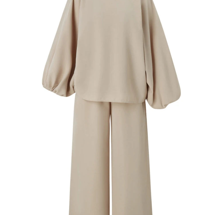 Plus Size VONDA Women Outfits Casual Slanted Collar Tops Elastic Waist Wide Leg Pant Sets 2024 Elegant Solid Pants Suits 2PCS