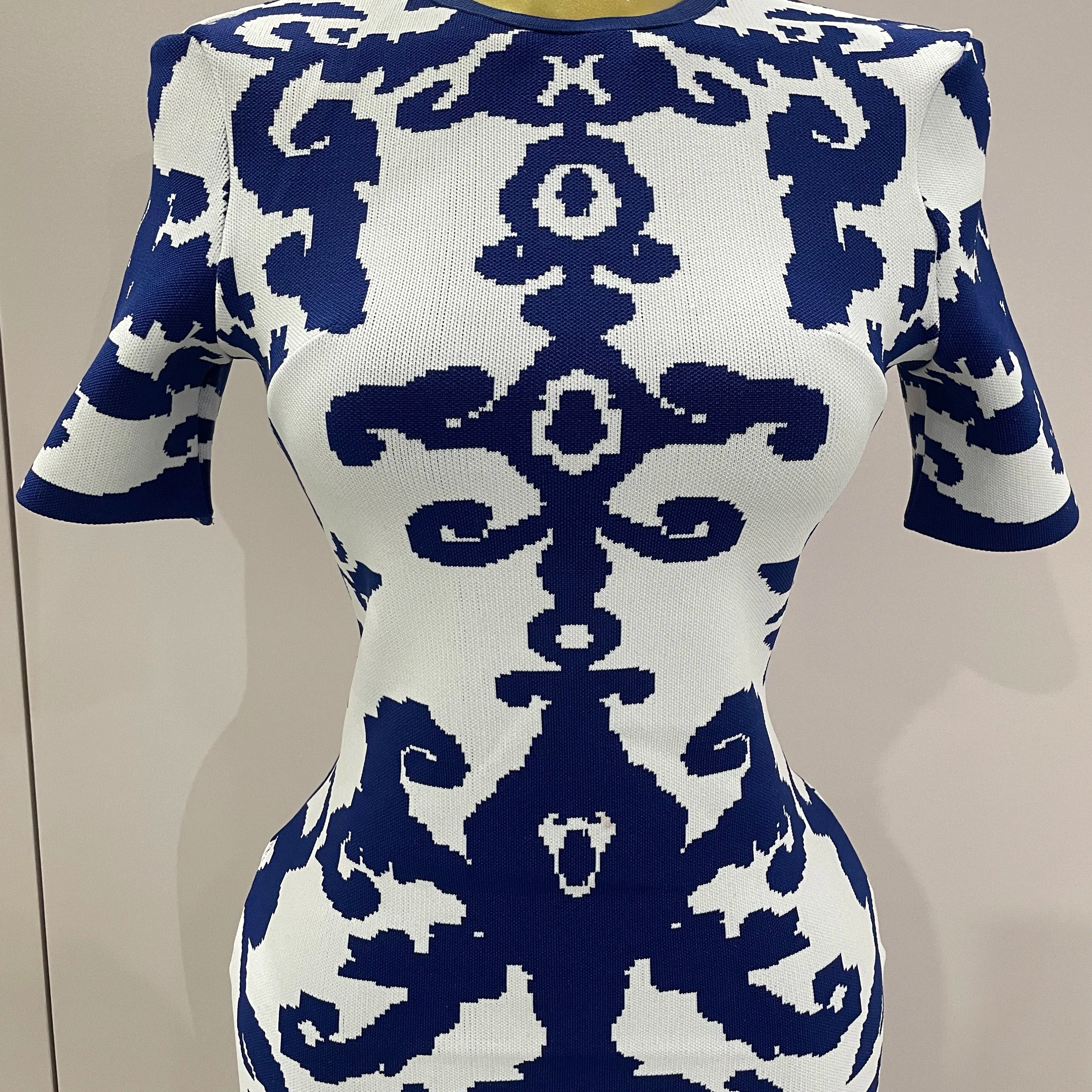 2025 New Sexy Short Sleeve Jacquard Blue Bandage Bodycon Long Dress Women Celebrity Elegant Evening Club Party Luxury Dresses